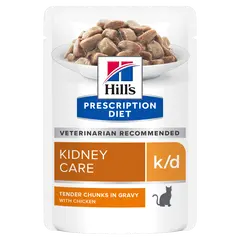 Hill's PRESCRIPTION DIET k/d Kidney Care pouch - лечебна мокра храна за котки с бъбречна недостатъчност, пауч с пилешко 12 бр x  85 г