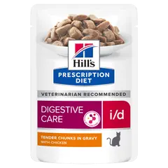 Hill's PRESCRIPTION DIET i/d Digestive Care AB+ Pouch - лечебна мокра храна за котки с храносмилателни разстройства и за възстановяване, пауч с пилешко - 12 бр x 85 г