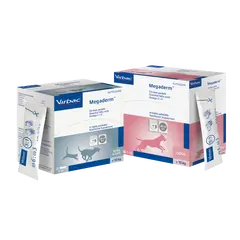 Virbac Megaderm - Овкусени сашета за здрава кожа и козина, за кучета и котки над 10 кг - кутия с 28 сашета х 8 мл