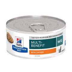 Hill's PRESCRIPTION DIET w/d Multi-Benefit - лечебна мокра храна за котки с диабет, за регулиране на кръвната захар, теглото и храносмилането, консерва с пилешко 156 г