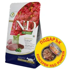 N&D Cat Quinoa Digestion Lamb - суха храна за котки с агнешко, киноа, копър, мента и артишок.