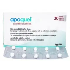 APOQUEL 5.4 mg - 20 бр. таблетки за дъвчене за кучета за лечение на прурит (сърбеж), свързан с алергичен дерматит (възпаление на кожата) - опаковка с 20 броя таблетки за дъвчене
