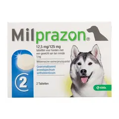 Milprazon / милпразон / 12.5mg - за  вътрешно обезпаразитяване на кучета с тегло най-малко 5 кг - кутия с 2 таблетки