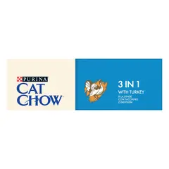 CAT CHOW 3 in 1 - суха храна за котки с пуйка - срещи космени топки, задрави зъби и унинарен тракт