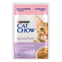 CAT CHOW Sensitive - мокра храна за котки с чувствителен стомах със сьомга и тиква - 85g