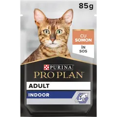 Pro Plan NUTRISAVOUR Indoor Adult Cat 85 гр - мокра храна за котки в зряла възраст за котки, живеещи на закрито - пауч със сьомга в сос