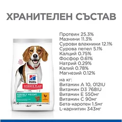 Hill's Science Plan Canine Adult Perfect Weight Medium – За намаляване и поддържане на теглото при кучета от средни породи (10-25 кг) над 1 година - 12 кг