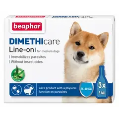 Beaphar Dimethicare Line-on Dog - противопаразитен препарат за куче с Диметикон, 3 броя пипети, без инсектицид - за едри породи над 30 кг