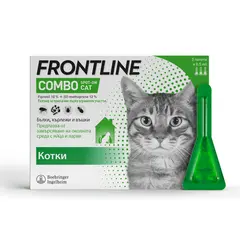 Frontline Combo Cat - Спот он форма с разтвор против бълхи (яйца, ларви и възрастни), кърлежи и хапещи въшки при котки - кутия 3 пипети