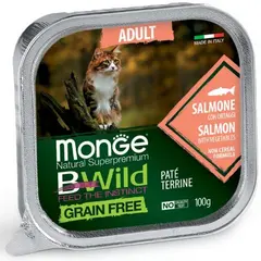 MONGE BWILD GRAIN FREE Adult salmon with vegetables – пастет за котки в зряла възраст със сьомга и зеленчуци - 100 гр
