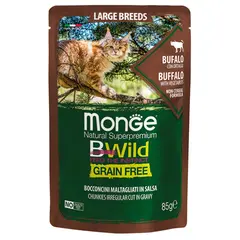 MONGE BWILD GRAIN FREE Large Breeds Buffalo with vegetables – хапки за котки от едрите породи с биволско и зеленчуци  - пауч 85 гр