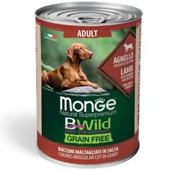 MONGE BWILD GRAIN FREE Adult lamb with pumpkin–хапки за кучета в зряла възраст  с агнешко, тиква и зеленчуци - 400 гр