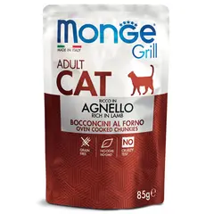 Monge Grill Adult с агнешко – Пауч хапки в желе с агнешко за котки в зряла възраст - 85 гр
