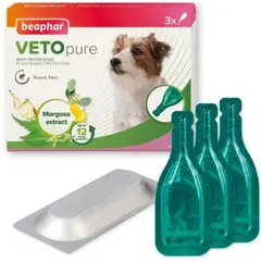 Beaphar Veto Pure Bio Spot On Dog - противопаразитни пипети за кучета от дребни породи до 15 кг, - кутия с 3 броя пипети