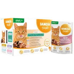 IAMS Cat Pouch Land and Sea Collection in Gravy - Паучове за котка , микс вкусове с месо и с риба  в сос грейви - 12 х 85 гр