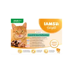 IAMS Cat Pouch Land and Sea Collection in Gravy - Паучове за котка , микс вкусове с месо и с риба  в сос грейви - 12 х 85 гр