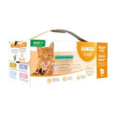 IAMS Cat Pouch Mega Pack Land and Sea Collection in Gravy - Паучове за котка , микс вкусове с месо и с риба  в сос грейви - 48 х 85 гр