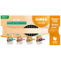 IAMS Cat Pouch Mega Pack Land & Sea Collection in Jelly  - Паучове за котка, микс вкусове с месо и с риба в желе - 48 х 85 гр