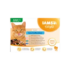 IAMS Cat Pouch Sea Collection in Gravy - Паучове за котка , микс вкусове с риба в сос грейви - 12 х 85 гр