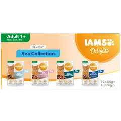 IAMS Cat Pouch Sea Collection in Gravy - Паучове за котка , микс вкусове с риба в сос грейви - 12 х 85 гр