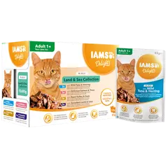 IAMS Cat Pouch Land & Sea Collection in Jelly  - Паучове за котка, микс вкусове с месо и с риба в желе - 12 х 85 гр
