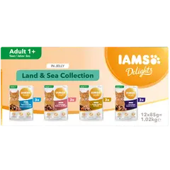 IAMS Cat Pouch Land & Sea Collection in Jelly  - Паучове за котка, микс вкусове с месо и с риба в желе - 12 х 85 гр