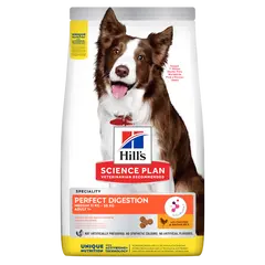Hill’s Science Plan PERFECT DIGESTION  Medium  Adult Dog 1+  Пълноценна суха храна за отлично храносмилане за кучета над 1 година от средни породи (11-25 кг) с пилешко и кафяв ориз -  14 кг
