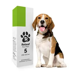 Releaf For Pets 5 - 500мг. Широкоспектърно CBD масло в MCT масло за животни - 10мл.