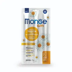 Monge Gift Soft Sticks Kitten – лакомства за котенца – стикчета с пъстърва и лайка, без зърнени култури