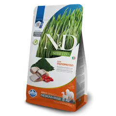 N&D SPIRULINA Herring & Wolfberry Adult Medium & Maxi dog 7кг – суха храна без зърнени култури за кучета от средни и едри породи над 1 година, с херинга, спирулина и годжи бери
