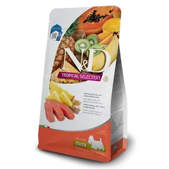 N&D DOG TROPICAL SELECTION SALMON ADULT MINI 1,5 kg - Суха храна за кучета над 1 година от дребните породи, със сьомга, спелта, овес и тропически плодове - 1.5кг