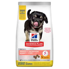Hill's Science Plan Puppy Perfect Digestion Medium – пълноценна суха храна за отлично храносмилане за кученца до 1 година от средни породи, с пилешко и кафяв ориз - 12 кг