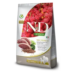 N&D Quinoa NEUTERD Dog Adult Medium & Maxi with Duck, Broccoli & Aspragus – суха храна без зърнени култури за кастрирани кучета от средни и едри породи над 1 година, с патешко, броколи и аспержи - 12 кг