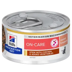 Hill's PRESCRIPTION DIET FELINE ON-CARE STEW – лечебна мокра храна за котки, страдащи от тежки заболявания, с пилешко и зеленчуци, консерва 82 г