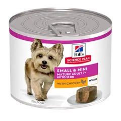 Hill's Science Plan Small & Mini Mature Mousse Chicken - Пълноценна мокра храна за кучета от дребни породи в напреднала възраст 7+ години, фин мус с пилешко, консерва 200 гр