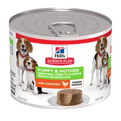 Hill's Science Plan Puppy & Mother Mousse Chicken - Пълноценна мокра храна за кученца до 1 година, бременни или кърмещи кучета, фин мус с пилешко, консерва 200 гр