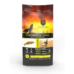 Ambrosia Mini Adult  Fresh Salmon & Chicken Ulta premium - холистична, хипоалергенна, беззърнена храна за кучета от малки породи със сьомга и пилешко, 6 кг