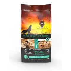 Ambrosia Large Adult Dog Fresh Turkey & Chicken Ulta premium - холистична, хипоалергенна, беззърнена храна за кучета от големи породи над 1 година, с пуешко и пилешко, 12 кг