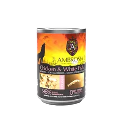Ambrosia Puppy All Breed Chicken & White Fish - пълноценна мокра храна за кученца от всички породи, с пилешко и бяла риба, 400 гр