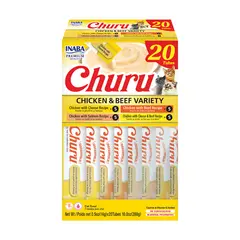 Inaba Churu - Chicken & Beef Variety Box - Лакомство за котки - нежен крем с пилешко и телешко, кутия  20 бр  (4 вида х 5 бр)