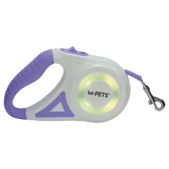 M-pets Flash Purple M - Автоматичен повод с фенерче и LED светлини, 5 м, за кучета до 15кг, лилав