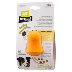 Ferplast Crazy Bell Medium - Играчка за кучета от естествен каучук с вкус на пиле, може да се напълни с гранули или лакомства, средна