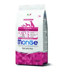 Monge  All breeds Adult Monoprotein Beef with Rice - Пълноценна суха храна за кучета в зряла възраст от всички породи с телешко и ориз - 12 кг