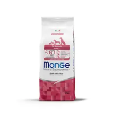 Monge  All breeds Adult Monoprotein Beef with Rice - Пълноценна суха храна за кучета в зряла възраст от всички породи с телешко и ориз - 12 кг