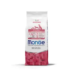Monge All breeds Puppy and Junior Monoprotein Beef with Rice - Пълноценна суха храна за подрастващи кученца от всички породи с телешко и ориз - 12 кг