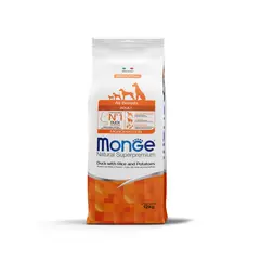 Monge All breeds Adult Monoprotein Duck with Rice and Potatoes - Пълноценна суха храна за кучета в зряла възраст от всички породи с патешко, ориз и картофи - 2,5 кг