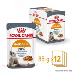 Royal Canin  Hair & Skin In Gravy 12x85g - Пауч за котки в зряла възраст с чувствителна кожа и козина без блясък 12 бр х 85 г