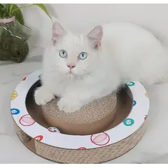 Anipro Драскалка за котки от 100% екологично велпапе, малък интерактивен кръг  с топка, бяла, 33х33х4.5 см