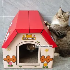 Anipro Драскалка за котки, червена къща, 44х22.5х34 см