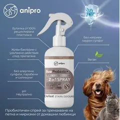 anipro Live Probiotic+ Defeat Stаin & Odour - пробиотичен спрей за премахване на петна и миризми от домашни любимци, 500 мл